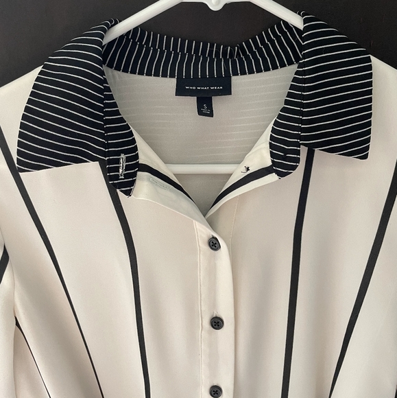 WHO WHAT WEAR Black and White Stripe Midi Shirt Dress - Sz S - Picture 5 of 6